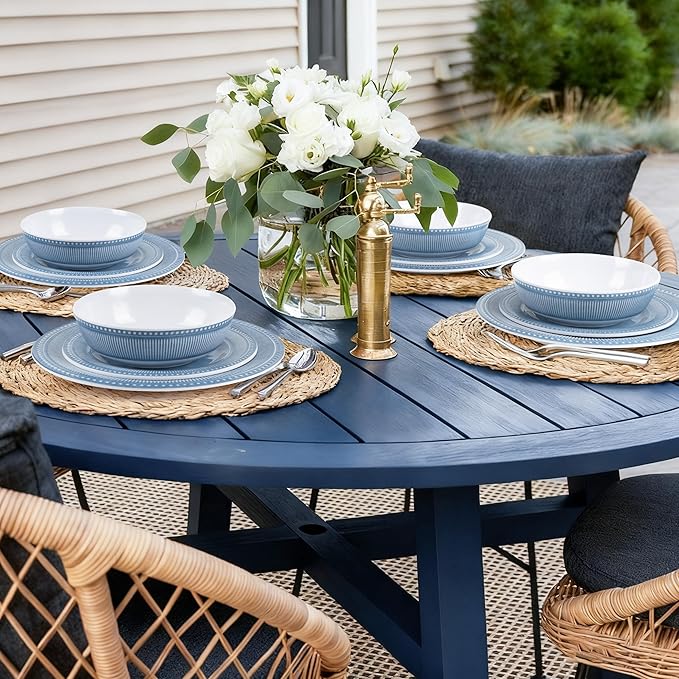AELS Melamine Dinnerware Set of 12 Pcs, Dinner Dishes Set for Indoor and Outdoor Use, Melamine Plates and Bowls Set for 4, Dishwasher Safe, Lightweight Unbreakable, BPA Free, Soft Blue
