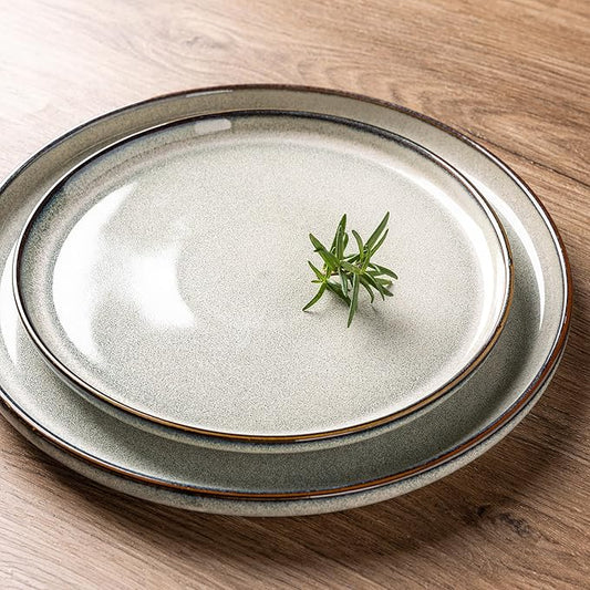 GBHOME 16 Pieces Double Bowls Ceramic Dinnerware Sets for 4, Stoneware Plates and Bowls Set with Reactive Glaze, Scratch Resistant Stoneware Dishes Set, Dishwasher & Microwave Safe