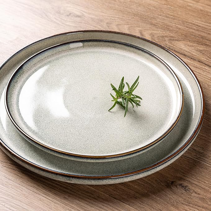 GBHOME Ceramic Dinnerware Sets for 6, 18 Pieces Stoneware Plates and Bowls Sets, Reactive Glaze Dishes -Scratch Resistant, Dishwasher&Microwave Safe, Green Wheat