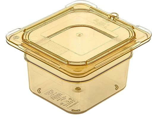 Carlisle FoodService Products StorPlus High-Heat 1/6-Size Food Pan, 4 Deep Food Storage Container with 1.7 Quart Capacity, High Heat Plastic, 1/6 Size, Amber, (Pack of 6)