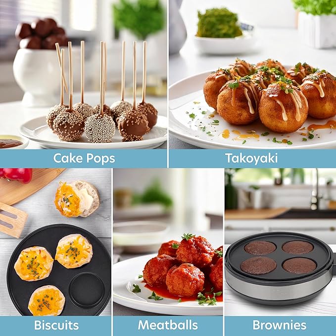 Multi Baker Deluxe- Holiday Baking Made Easy- Electric Appliance w Temp Control 3 Interchangeable Skillets for Grilling, Baking, Dessert Making- Grilled Cheese Omelets Pizza Sandwiches Cake Pops, Gift