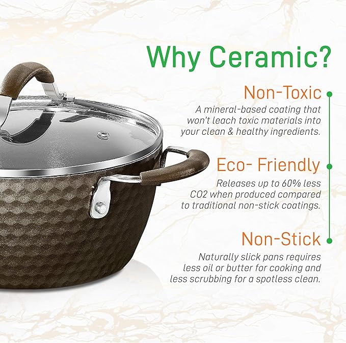 NutriChef 11-Piece Nonstick Kitchen Cookware Set - PTFE/PFOA/PFOS-Free Heat Resistant Kitchen Ware Pots Pan Set Coffee Ceramic Coating - Saucepot, Pans, Cooking Pot Oven Pot, Lid, Utensil NCCW11COF