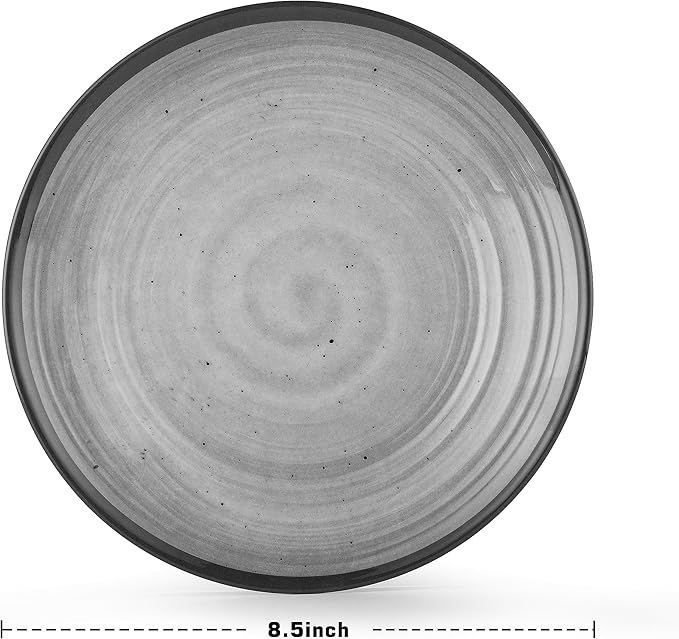 24-Piece Swirl Grey Melamine Plastic Dinnerware Sets for 8, Plates and Bowls Sets (Cool Grey)
