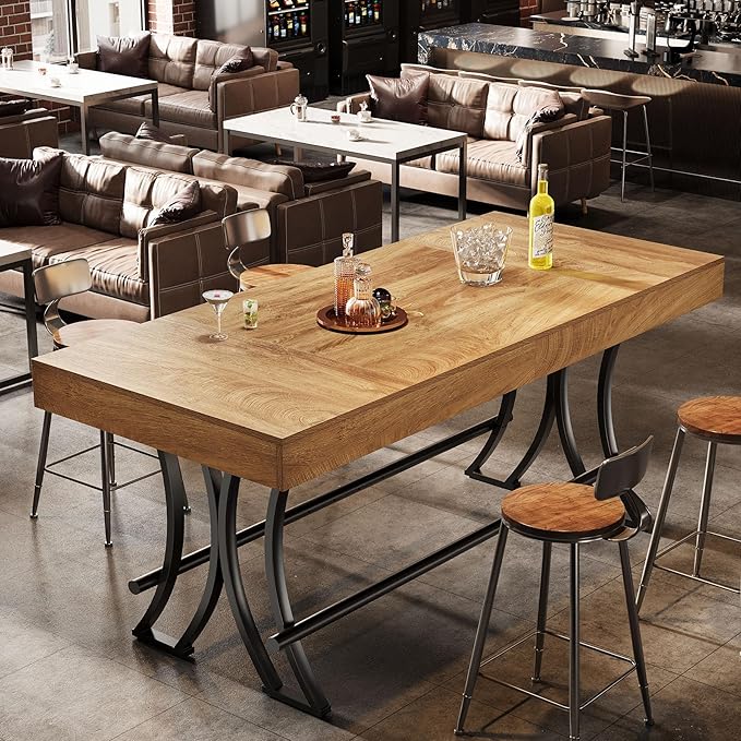 Tribesigns 63" Counter Height Dining Table with Metal Footrest, Rectangular Tall Kitchen Bar Pub Table, Industrial Home Bar Unit for Entertaining, Freestanding, Brown