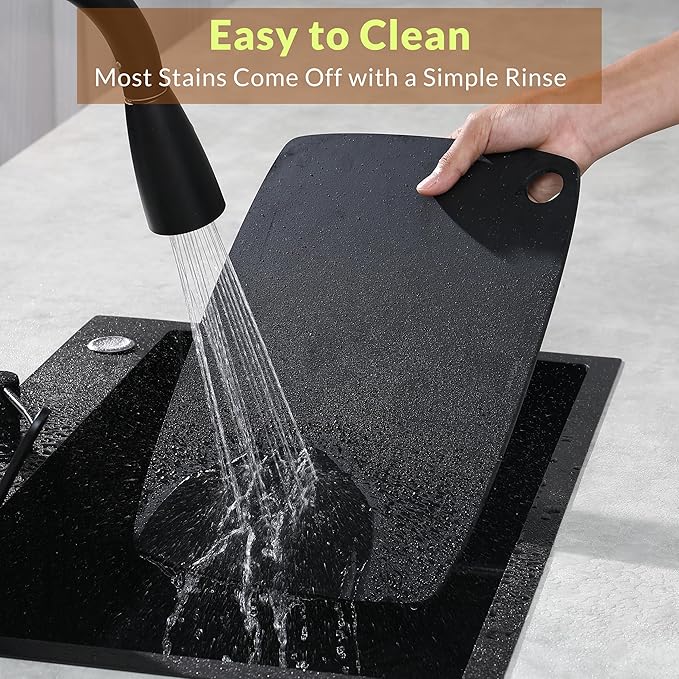BESTCOOK Wood Fiber Cutting Board for Kitchen, High Density Non-Porous Wooden Chopping Board, BPA Free, Dishwasher Safe, Knife Friendly, Eco-friendly, Reversible for Cutting Meat Bread Fruit, Black