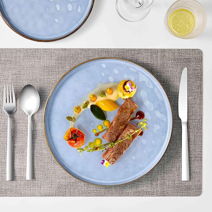 Herogo 18 Pieces Dishes Sets for 6, Stoneware Dinnerware Dishwasher & Microwave Safe, Ceramic Plates and Bowls Sets for Kitchen Restaurant, Haze Blue