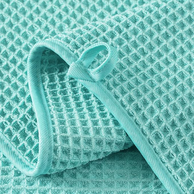 Microfiber Waffle Face Towels, 4 Pieces, Soft, Absorbent, Fast Drying, Lint Free (Turquoise)