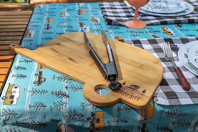 Camco Life is Better at The Campsite Retro RV Shaped Bamboo Wood Cutting Board for Food Prep-Doesn't Dull Knives, Resists Moisture (53089)