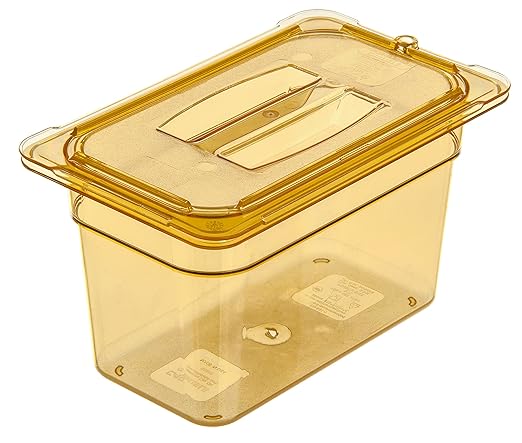 Carlisle FoodService Products StorPlus High-Heat 1/6-Size Food Pan, 6 Deep Food Storage Container with 4 Quart Capacity, High Heat Plastic, 1/6 Size, Amber, (Pack of 6)
