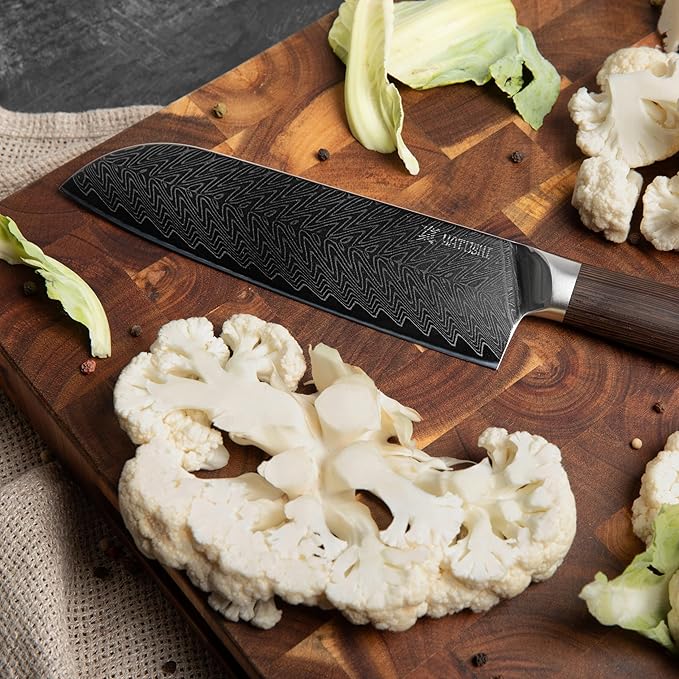 Yatoshi Knives Magnetic Kitchen Knife Block Set - Japanese 67 Layer High-Grade VG-10 Steel Knives, Sharp, G10 Handle Professional Kitchen Knife Set - Damascus (6 pieces), Brown Pakkawood Handles