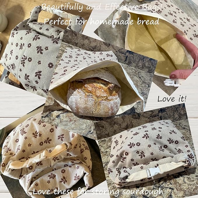 2 Pack Beeswax Bread Bags for Sourdough,Reusable Cotton Beeswax Bag for Homemade Bread,Freezer-Friendly & Freshness Preservation Storage to Keep Fresh