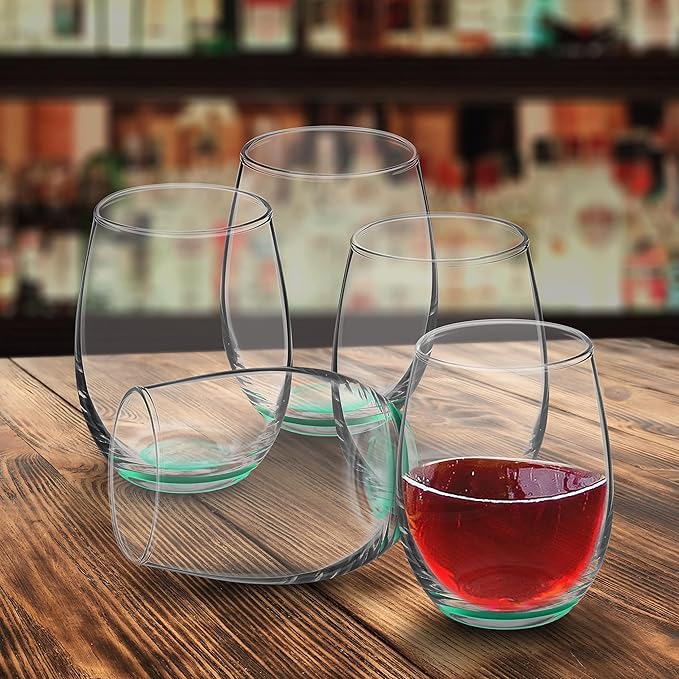 DISCOUNT PROMOS Stemless Wine Glasses by ARC 5.5 oz. Set of 12, Bulk Pack - Perfect for Hotel, Bar, Restaurant or Lounge - Green