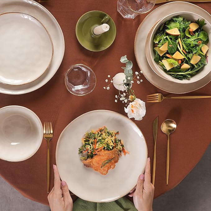 Karaca Aria Reactive Tableware Set for 6 People, 24 Pieces, Beige, Dining Tableware, Unique in The Foreground, Natural Colours, Cleanable and Durable
