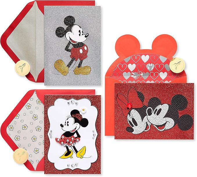 Papyrus Disney Birthday and Blank Card Assortment, Mickey and Minnie Mouse (3-Count)