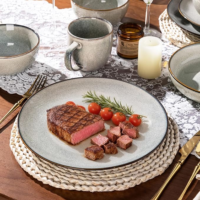 GBHOME Ceramic Dinnerware Sets for 8, 24 Pieces Stoneware Plates and Bowls Sets, Reactive Glaze Dishes -Scratch Resistant, Dishwasher&Microwave Safe