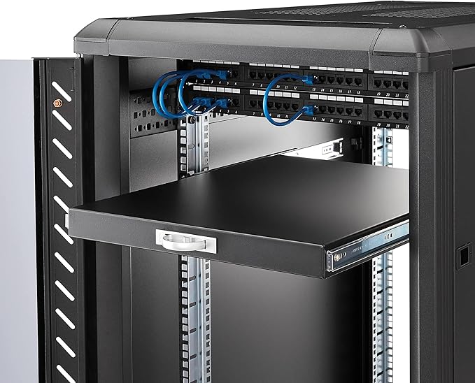 StarTech.com 1U Sliding Server Rack Mount Keyboard Shelf Tray, 55lbs (25Kg), 22in (55cm) Deep Steel Pull Out Drawer for Racks
