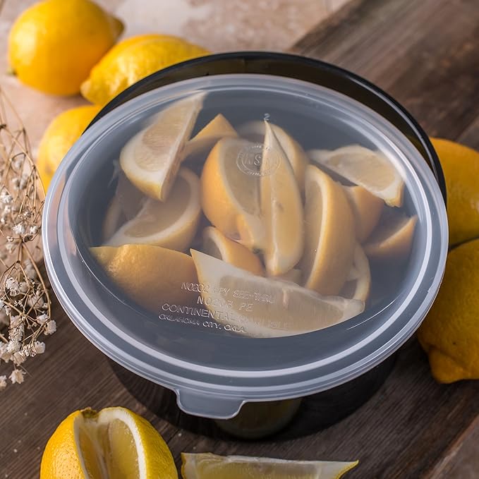 Carlisle FoodService Products Classic Round Storage Container Crock with Lid for Kitchen, Restaurants, Home, Plastic, 1.5 Quarts, Black, (Pack of 6)
