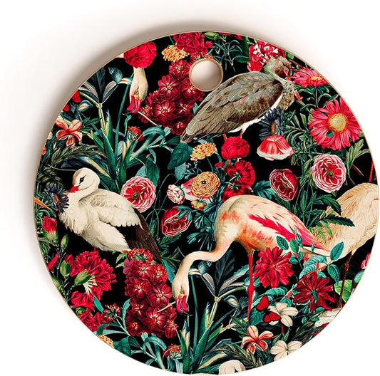 Society6 Bamboo Cutting Board- Kitchen Decor by Burcu Korkmazyurek - Unique Cutting Boards for Kitchen, 11.5" x 11.5" x 0.5", Floral And Birds XIV