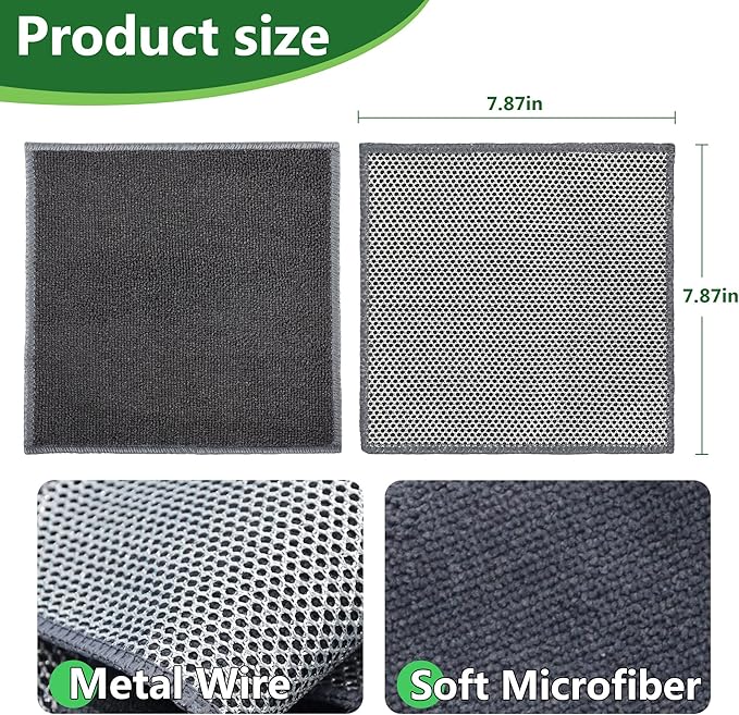 6Pack Double-Side Non-Scratch Wire Dishcloth, Upgrade Wire Mesh Cleaning Cloths, Soft Multipurpose Wire Dishwashing Rags,Quick Dry,Lint Free for Home/Kitchen(7.87''x7.87'') - Blue