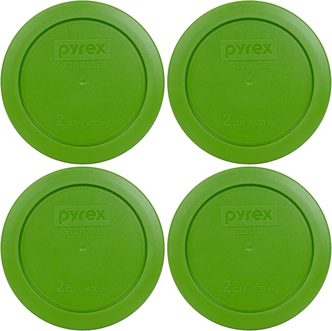 Pyrex Bundle - 4 Items: 7200-PC 2-Cup Green Plastic Food Storage Lids