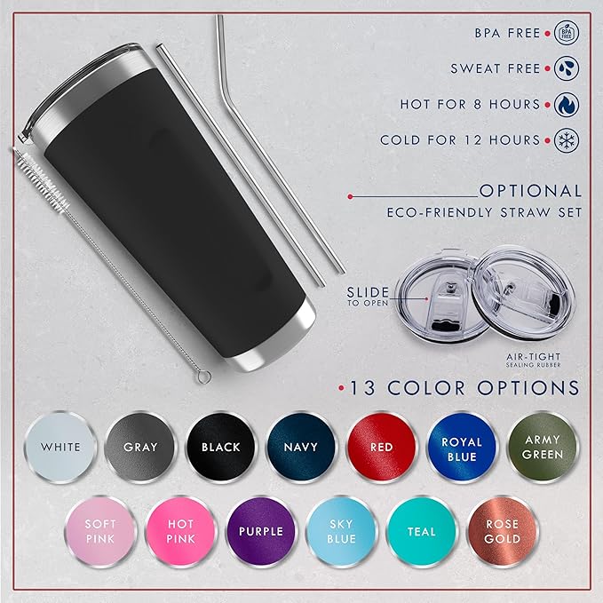 Personalized Tumblers, Stainless Steel 20 oz Tumbler w/Lid |13 Different Designs| Personalized Cups Double Walled Insulated Coffee Cup for Travel - Royal Blue