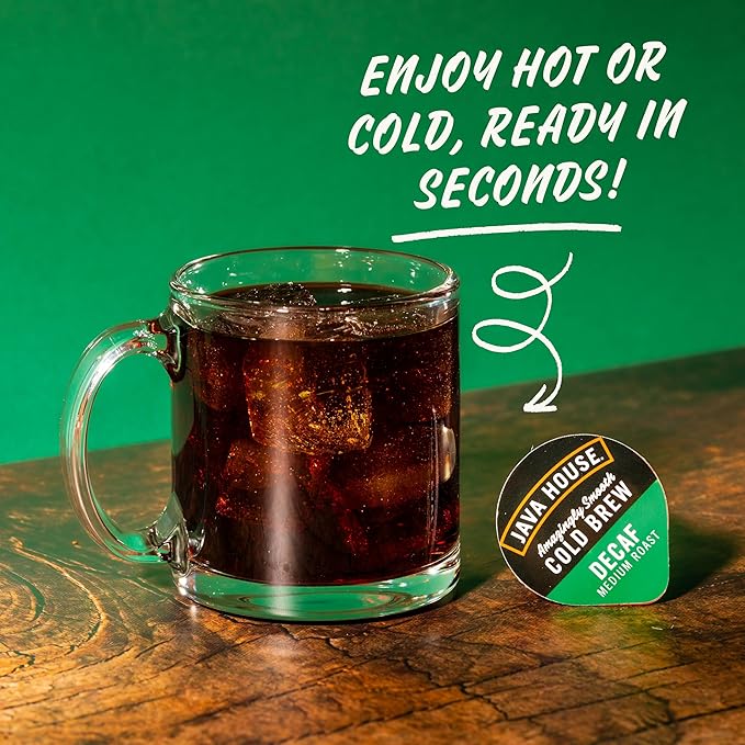 Java House Single-Serve Cold Brew Coffee Pods – Premium 100% Arabica Liquid Concentrate – Smooth & Bold Decaf Roast – 12 Pods – Ready Hot or Iced, Travel-Friendly, TSA Approved