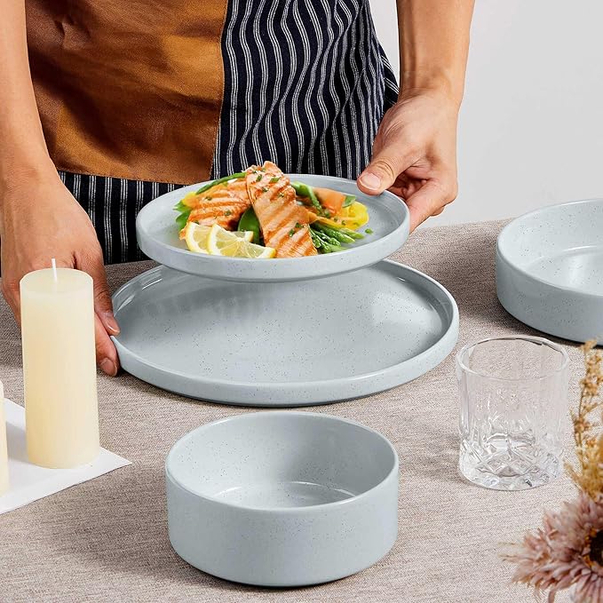 Herogo Dinnerware Dishes Sets with Salad Bowls, 24 Piece Plates and Bowls for 6, Ceramic Stoneware for Kitchen, Chip & Scratch Resistant Dinner Ware, Speckled Multicolor
