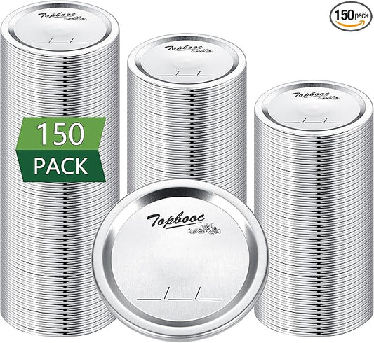 Canning Lids for Ball, Kerr Jars - Split-Type Metal Mason Jar Lids for Canning - Food Grade Material, 100% Fit & Airtight for Regular Mouth Jars (Regular Mouth（150 Pcs）)