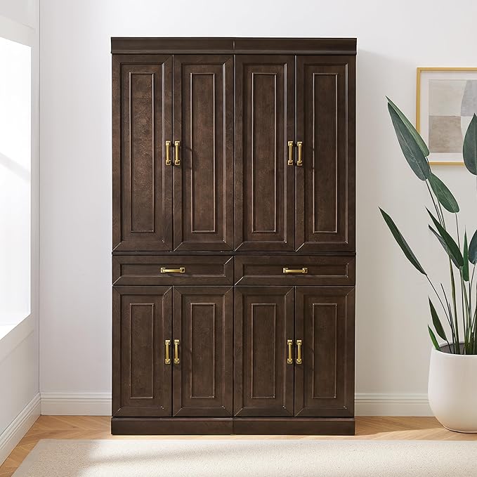 Crosley Furniture Stanton 2-Piece Pantry Storage Cabinet Set with Shelves, Kitchen, Dining, or Laundry Room, Coffee