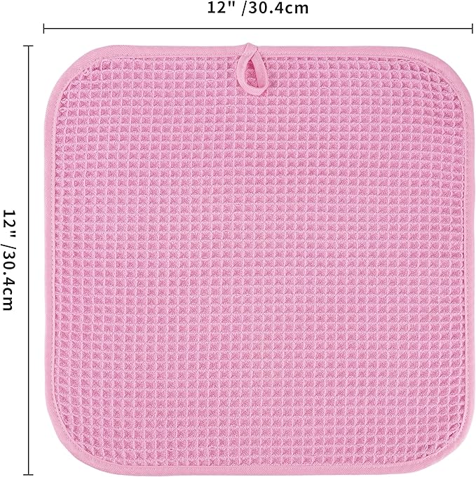 Microfiber Waffle Face Towels, 4 Pieces, Soft, Absorbent, Fast Drying, Lint Free (Pink)