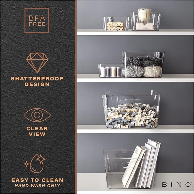 BINO | Plastic Storage Bins, Large - 2 Pack, Clear | THE SOHO COLLECTION | Pantry Organizers and Storage Containers | Fridge Organizer Bins | Kitchen Cabinet Organizer | Medicine Cabinet Bin