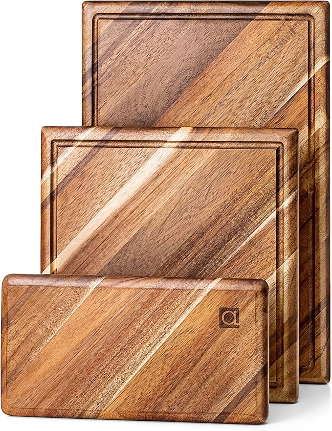 Chorus Wood Cutting Board Set with Juice Groove (3 Pieces) - Acacia Wood Kitchen Cutting Boards, Chopping Board for Meat (Butcher Block), Vegetables, Cheese - 100% Natural Hardwood