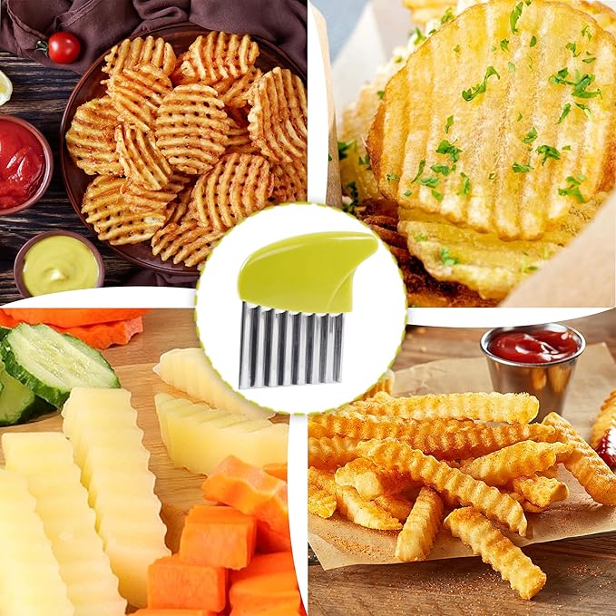 2 Pcs Stainless Steel Crinkle Cutter for Veggies, Wavy Cutter for Potato, Carrot, Chip, Vegetable, Butter, Lettuce (Green and Blue)