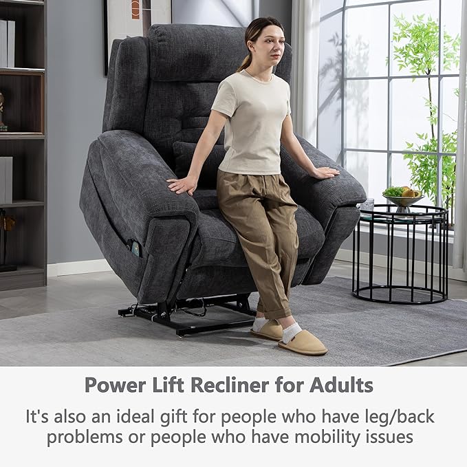28in Extra Wide Big Man 400lbs Power Lift Recliner Chair for Senior Elderly Adults Lay Flat Lift Recliner with Heat & Massage, Wireless Charging, USB Ports, Cup Holder, Lumbar Pillow