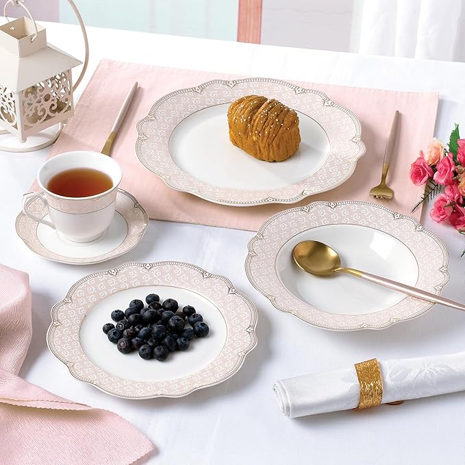 Joseph Sedgh Collection "Sandra" 20-Piece Bone China Dinnerware Set, Service for 4, Blush Pink and Gold