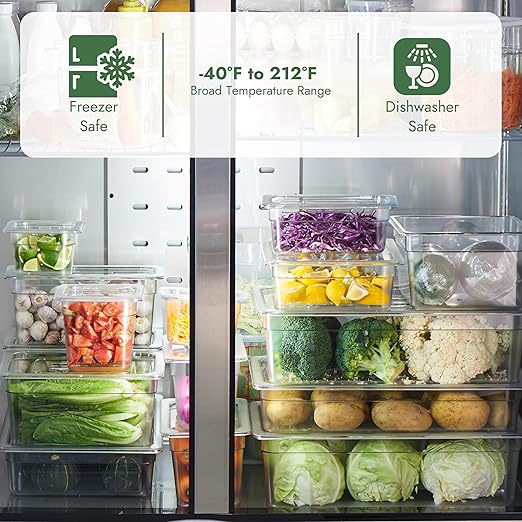 CURTA 6-Pack 1/6 Size 4" Deep NSF Polycarbonate Food Pans | Dishwasher & Freezer Safe Clear Container for Prep Tables, Buffet, Salad Bar, Commercial & Home Kitchen