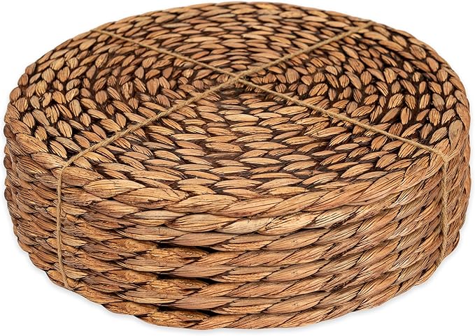 CENBOSS Woven Placemats (13.5" Set of 8, Brown Wash) Round Placemat, Wicker Place mats, Rattan Place mat, Plate Chargers