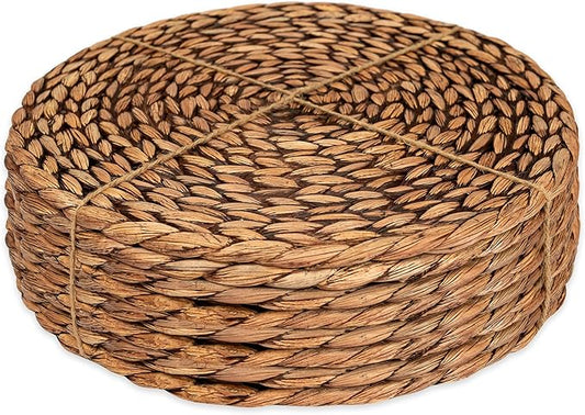 CENBOSS Woven Placemats (13.5" Set of 8, Brown Wash) Round Placemat, Wicker Place mats, Rattan Place mat, Plate Chargers