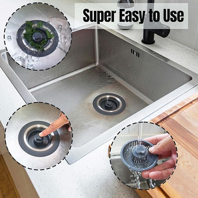Kitchen Sink Drain Strainer Stopper 304 Stainless Steel 3 in 1 Sink Protectors Pop Up Anti-Clogging Kitchen Sink Stopper Basket Filter for US Standard 3-1/2 Inch Drain Cover