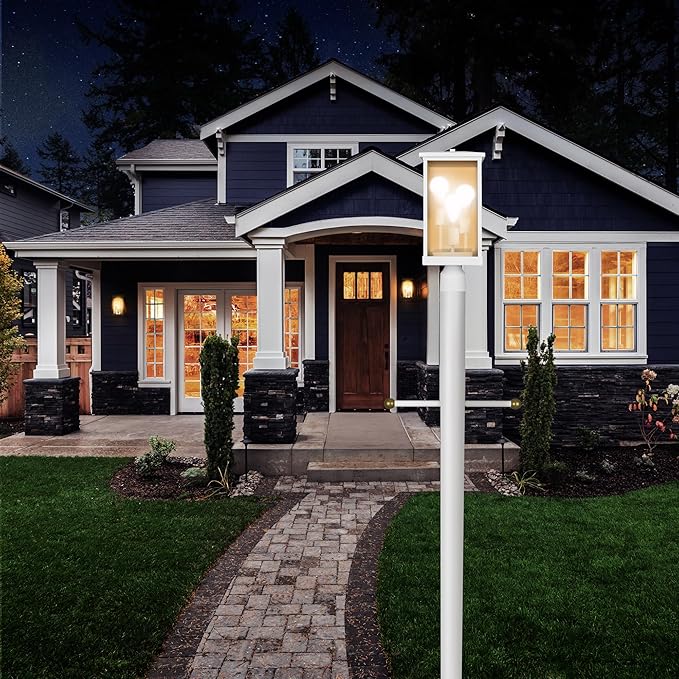 Mayfield Outdoor Lights with Clear Glass, Modern Outdoor Post Lights – Backyard Lights for Patio, Driveway, Garden, and Porches, Decorative Lamp in White, Design House 590109