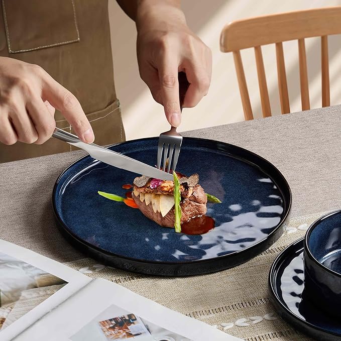 Herogo 12 Pieces Dinnerware Sets, Plates and Bowls Sets Service for 4, Modern Stoneware Dining Dishes, Dishwasher & Microwave Safe, Starry Blue