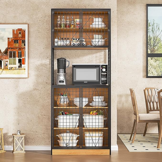 VECELO 72in Tall Kitchen Pantry Cabinet with Doors and Shelves, Large Freestanding Storage Cupboard with Countertop Hutch, Oak