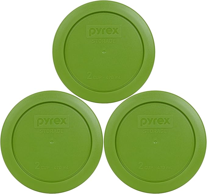 Pyrex 7200-PC 2-Cup Lawn Green Food Storage Replacement Lid (3-Pack) - Made in USA