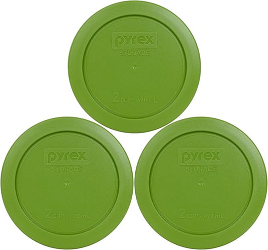 Pyrex 7200-PC 2-Cup Lawn Green Food Storage Replacement Lid (3-Pack) - Made in USA