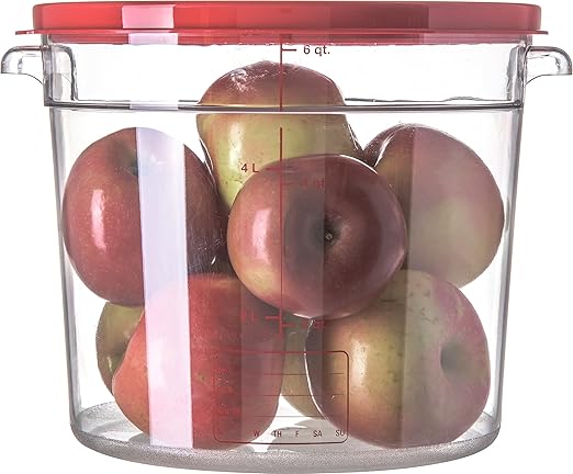 Carlisle FoodService Products Storplus Round Food Storage Container with Stackable Design for Catering, Buffets, Restaurants, Polycarbonate (Pc), 6 Quart, Clear, (Pack of 12)