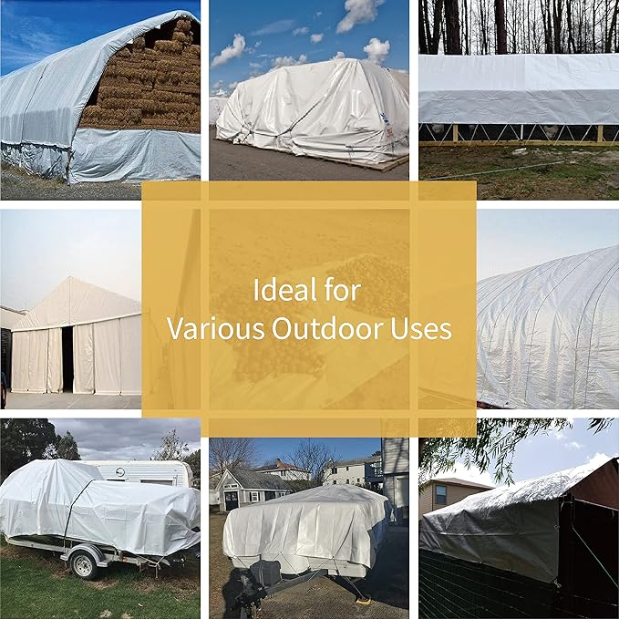 GUARD SHIELD Heavy Duty Tarp 12x20 Feet White Multi Purpose Thick Waterproof Poly Tarp Cover 10mil