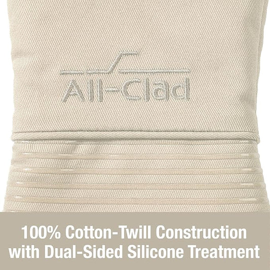All-Clad Premium Silicone Oven Mitt: Heat Resistant to 500 Degrees - 100% Cotton & Silicone, 14"x7" Pot Holder for Kitchen and Barbeque, (1-Pack), Almond