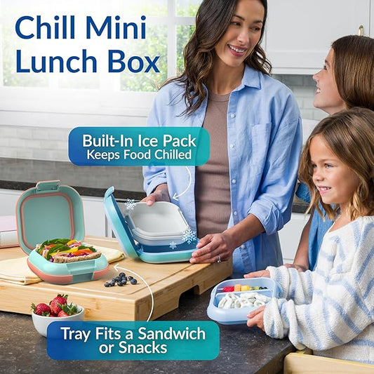 Bentgo Chill Mini Leak-Proof Lunch Box – Built-In Ice Pack Keeps Food Cold, 2.7-Cup Capacity for Snacks or Sandwich, 3 or 4 Compartments, PFAS & BPA-Free, Ideal for Adults & Kids 3+ (Seaside Papaya)