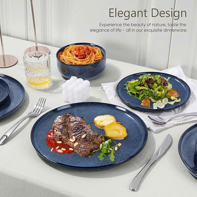 Herogo 18 Pieces Stoneware Dinnerware Sets Service for 6, Dinner Plates and Bowls Sets, Double Reactive Glaze Dishes Set for Kitchen, Scratch Resistant, Microwave & Dishwasher Safe, Starry Blue