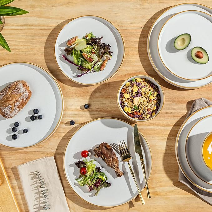 AmorArc Stoneware Dinnerware Sets for 6,Reactive Ceramic Plates and Bowls Set,Highly Chip and Crack Resistant | Dishwasher & Microwave Safe | Round Dishes Set Service for 6 (18pc)